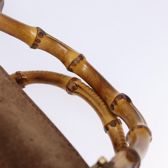 GUCCI Bamboo Hand Bag Suede 2way Brown Gold 000 123 0316 Auth 139104