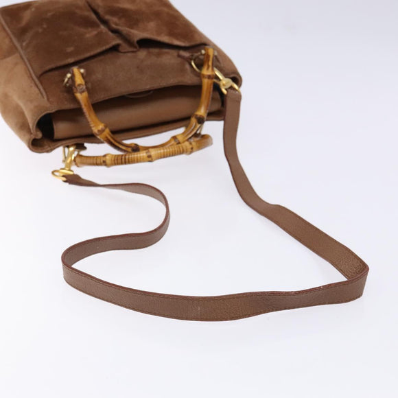 GUCCI Bamboo Hand Bag Suede 2way Brown Gold 000 123 0316 Auth 139104