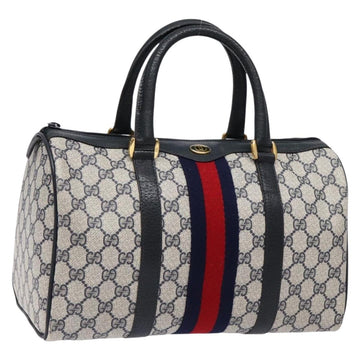 GUCCI GG Supreme Sherry Line Hand Bag PVC Navy Gold Red 58 02 007 Auth 139106