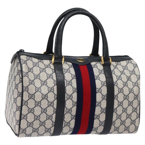 GUCCI GG Supreme Sherry Line Hand Bag PVC Navy Gold Red 58 02 007 Auth 139106