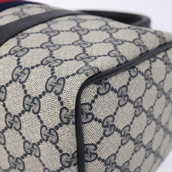 GUCCI GG Supreme Sherry Line Hand Bag PVC Navy Gold Red 58 02 007 Auth 139106