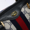 GUCCI GG Supreme Sherry Line Hand Bag PVC Navy Gold Red 58 02 007 Auth 139106-14