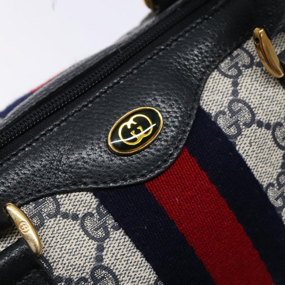 GUCCI GG Supreme Sherry Line Hand Bag PVC Navy Gold Red 58 02 007 Auth 139106