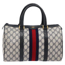 GUCCI GG Supreme Sherry Line Hand Bag PVC Navy Gold Red 58 02 007 Auth 139106-2