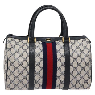 GUCCI GG Supreme Sherry Line Hand Bag PVC Navy Gold Red 58 02 007 Auth 139106 - 0