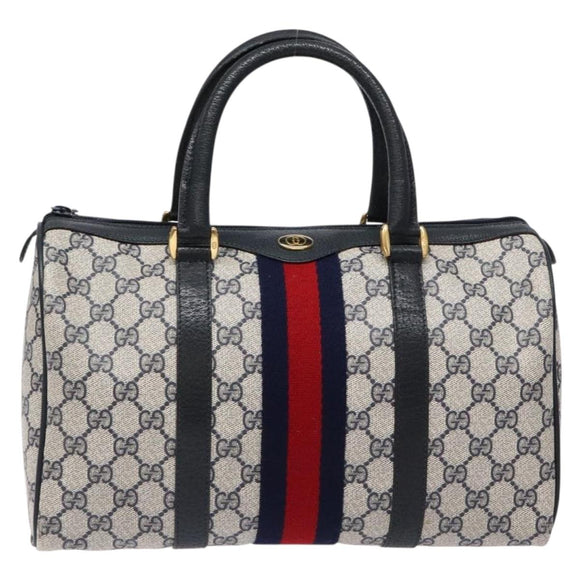 GUCCI GG Supreme Sherry Line Hand Bag PVC Navy Gold Red 58 02 007 Auth 139106