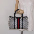 GUCCI GG Supreme Sherry Line Hand Bag PVC Navy Gold Red 58 02 007 Auth 139106-23