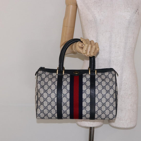 GUCCI GG Supreme Sherry Line Hand Bag PVC Navy Gold Red 58 02 007 Auth 139106