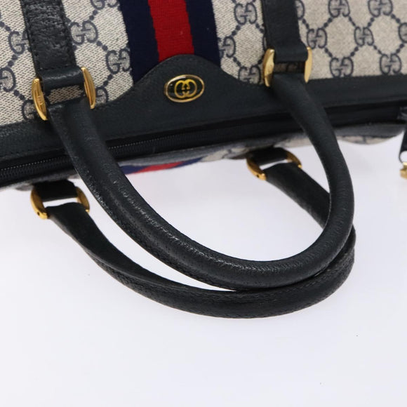GUCCI GG Supreme Sherry Line Hand Bag PVC Navy Gold Red 58 02 007 Auth 139106