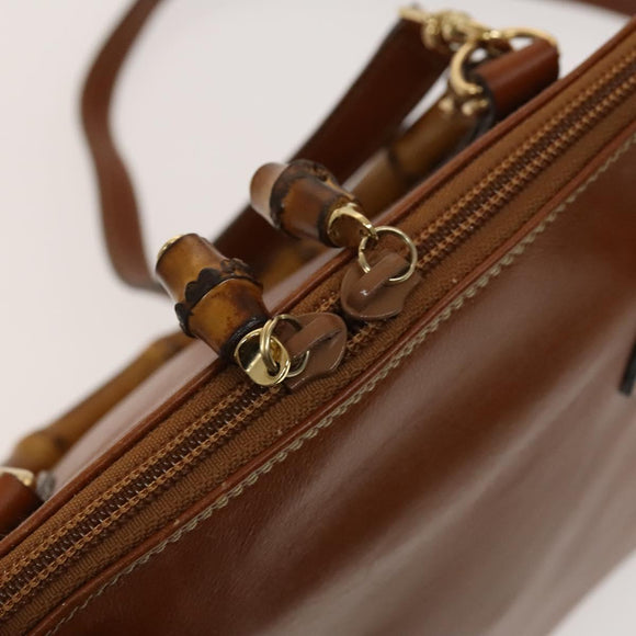 GUCCI Bamboo Hand Bag Leather 2way Brown Gold 000 122 0290 Auth 139126