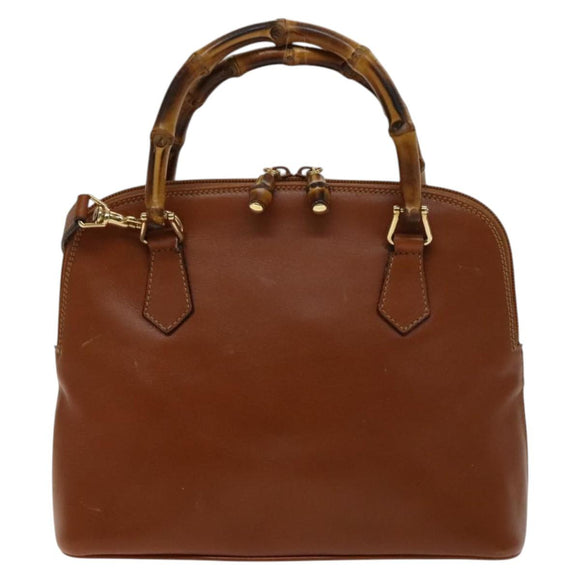 GUCCI Bamboo Hand Bag Leather 2way Brown Gold 000 122 0290 Auth 139126