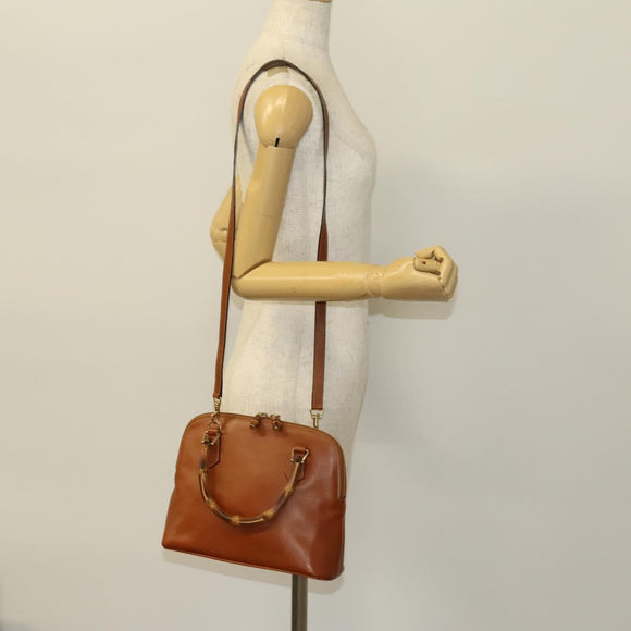 GUCCI Bamboo Hand Bag Leather 2way Brown Gold 000 122 0290 Auth 139126