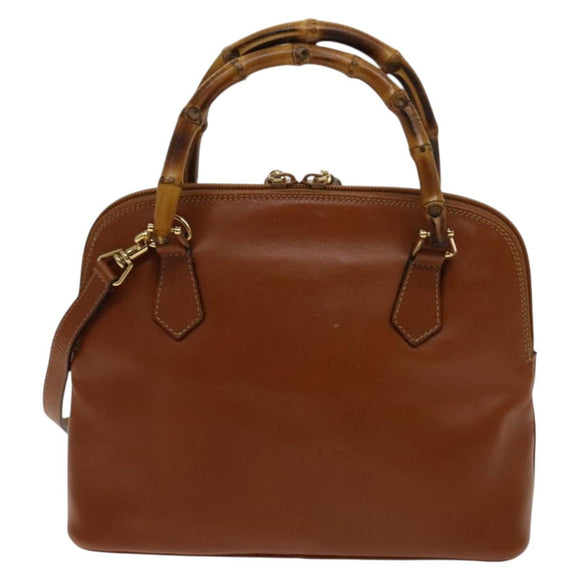 GUCCI Bamboo Hand Bag Leather 2way Brown Gold 000 122 0290 Auth 139126
