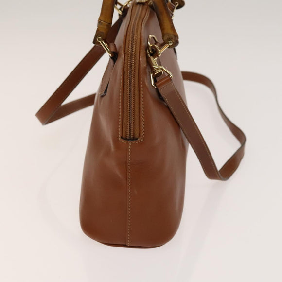 GUCCI Bamboo Hand Bag Leather 2way Brown Gold 000 122 0290 Auth 139126
