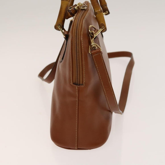 GUCCI Bamboo Hand Bag Leather 2way Brown Gold 000 122 0290 Auth 139126