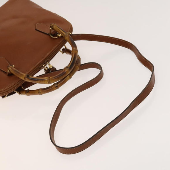 GUCCI Bamboo Hand Bag Leather 2way Brown Gold 000 122 0290 Auth 139126