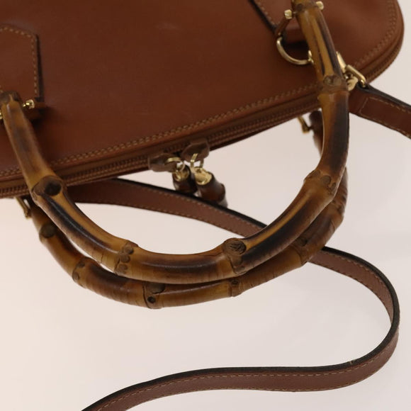 GUCCI Bamboo Hand Bag Leather 2way Brown Gold 000 122 0290 Auth 139126
