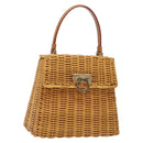 Salvatore Ferragamo Gancini Hand Bag Wicker Beige Gold Auth 139130V-1