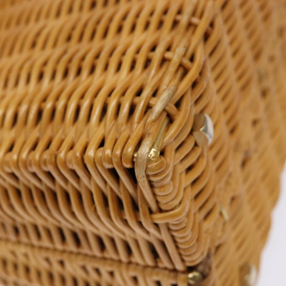 Salvatore Ferragamo Gancini Hand Bag Wicker Beige Gold Auth 139130V