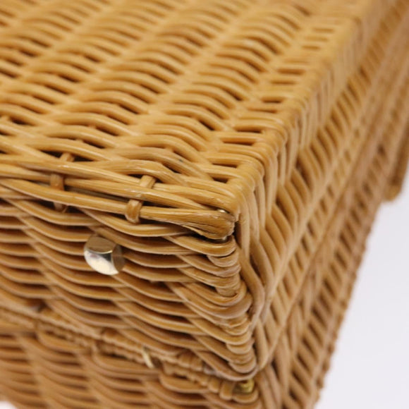 Salvatore Ferragamo Gancini Hand Bag Wicker Beige Gold Auth 139130V