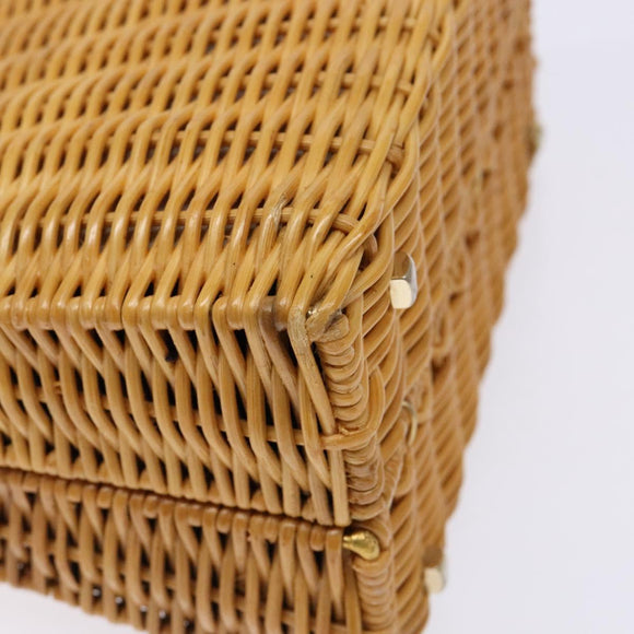 Salvatore Ferragamo Gancini Hand Bag Wicker Beige Gold Auth 139130V