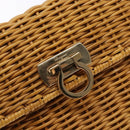 Salvatore Ferragamo Gancini Hand Bag Wicker Beige Gold Auth 139130V-14