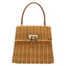 Salvatore Ferragamo Gancini Hand Bag Wicker Beige Gold Auth 139130V-2