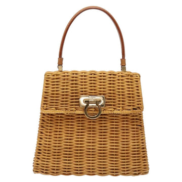 Salvatore Ferragamo Gancini Hand Bag Wicker Beige Gold Auth 139130V - 0