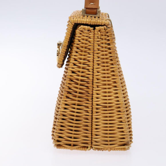 Salvatore Ferragamo Gancini Hand Bag Wicker Beige Gold Auth 139130V