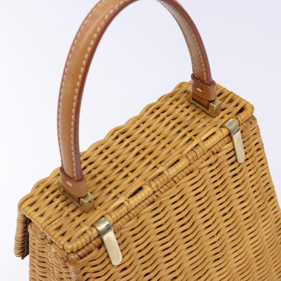 Salvatore Ferragamo Gancini Hand Bag Wicker Beige Gold Auth 139130V