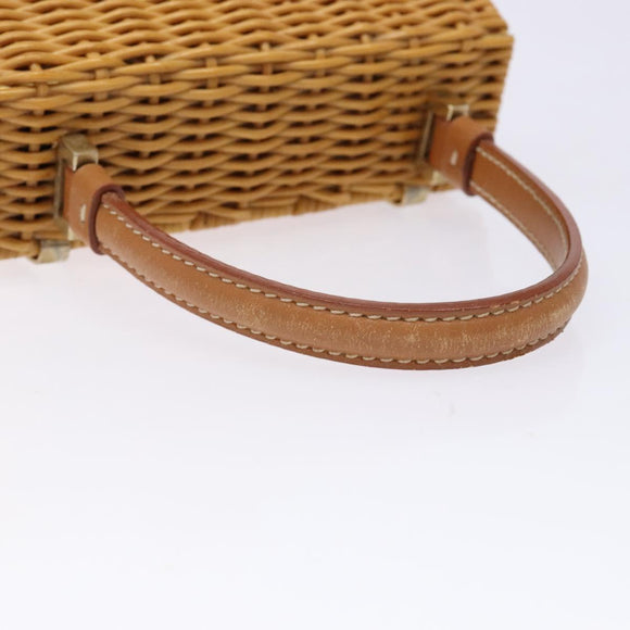 Salvatore Ferragamo Gancini Hand Bag Wicker Beige Gold Auth 139130V