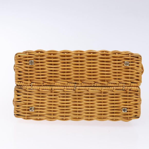 Salvatore Ferragamo Gancini Hand Bag Wicker Beige Gold Auth 139130V