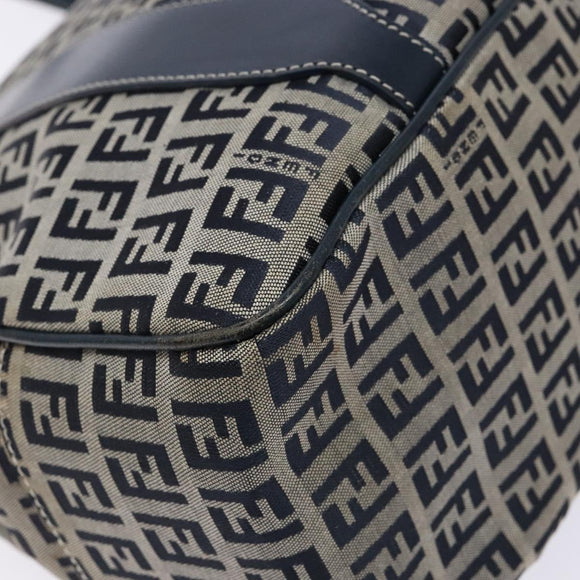 FENDI Zucchino Canvas Tote Bag Navy Silver Auth 139133