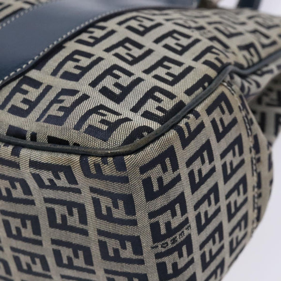 FENDI Zucchino Canvas Tote Bag Navy Silver Auth 139133