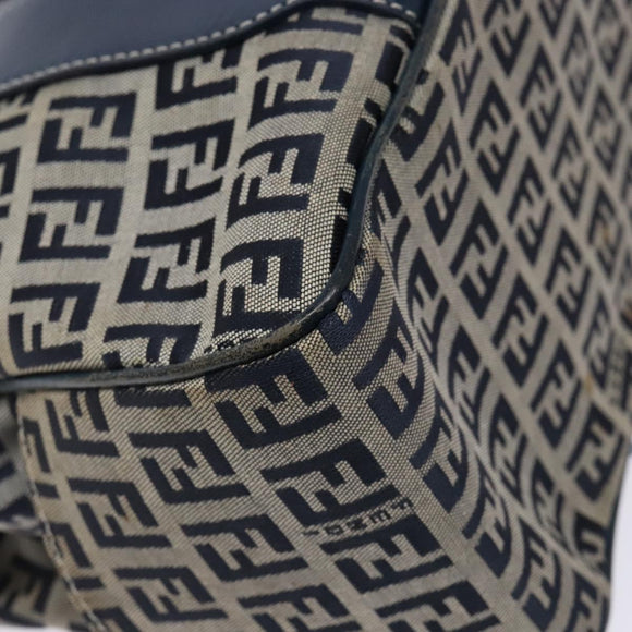 FENDI Zucchino Canvas Tote Bag Navy Silver Auth 139133