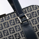 FENDI Zucchino Canvas Tote Bag Navy Silver Auth 139133-10