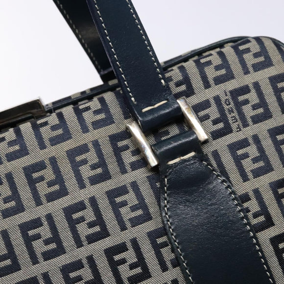 FENDI Zucchino Canvas Tote Bag Navy Silver Auth 139133