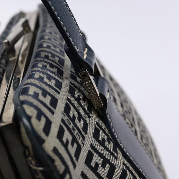 FENDI Zucchino Canvas Tote Bag Navy Silver Auth 139133