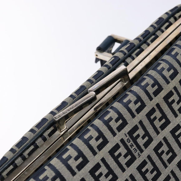 FENDI Zucchino Canvas Tote Bag Navy Silver Auth 139133