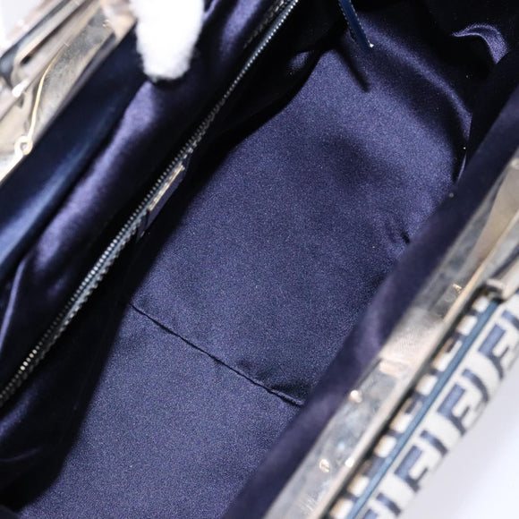 FENDI Zucchino Canvas Tote Bag Navy Silver Auth 139133
