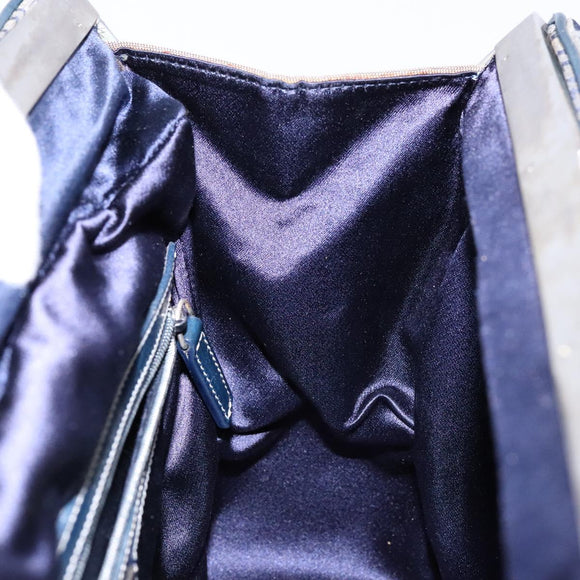 FENDI Zucchino Canvas Tote Bag Navy Silver Auth 139133