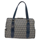 FENDI Zucchino Canvas Tote Bag Navy Silver Auth 139133-2