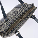 FENDI Zucchino Canvas Tote Bag Navy Silver Auth 139133-6