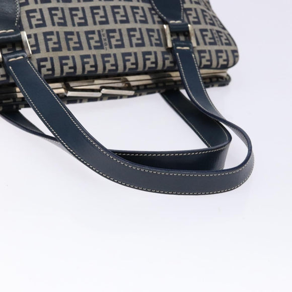 FENDI Zucchino Canvas Tote Bag Navy Silver Auth 139133