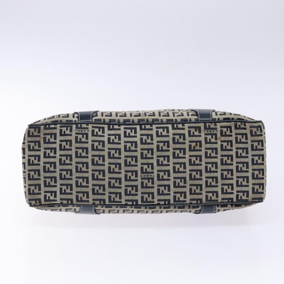 FENDI Zucchino Canvas Tote Bag Navy Silver Auth 139133