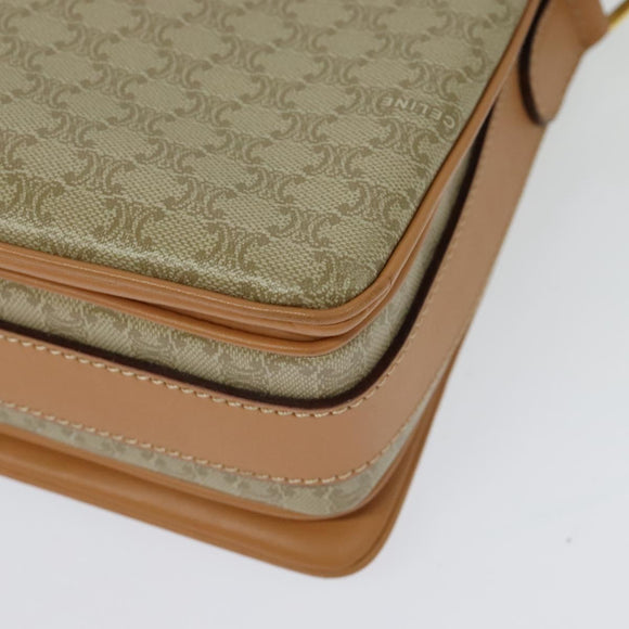 CELINE Macadam Canvas Shoulder Bag Beige Gold Auth 139137