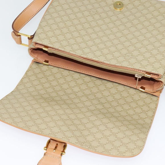CELINE Macadam Canvas Shoulder Bag Beige Gold Auth 139137