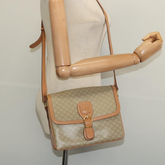 CELINE Macadam Canvas Shoulder Bag Beige Gold Auth 139137