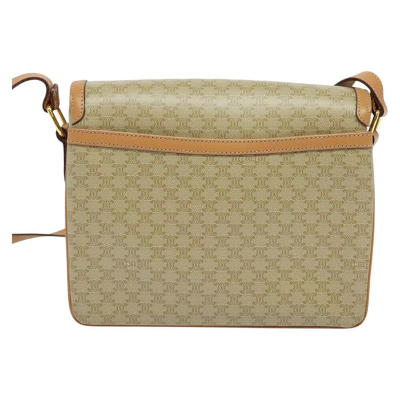 CELINE Macadam Canvas Shoulder Bag Beige Gold Auth 139137