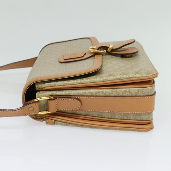 CELINE Macadam Canvas Shoulder Bag Beige Gold Auth 139137